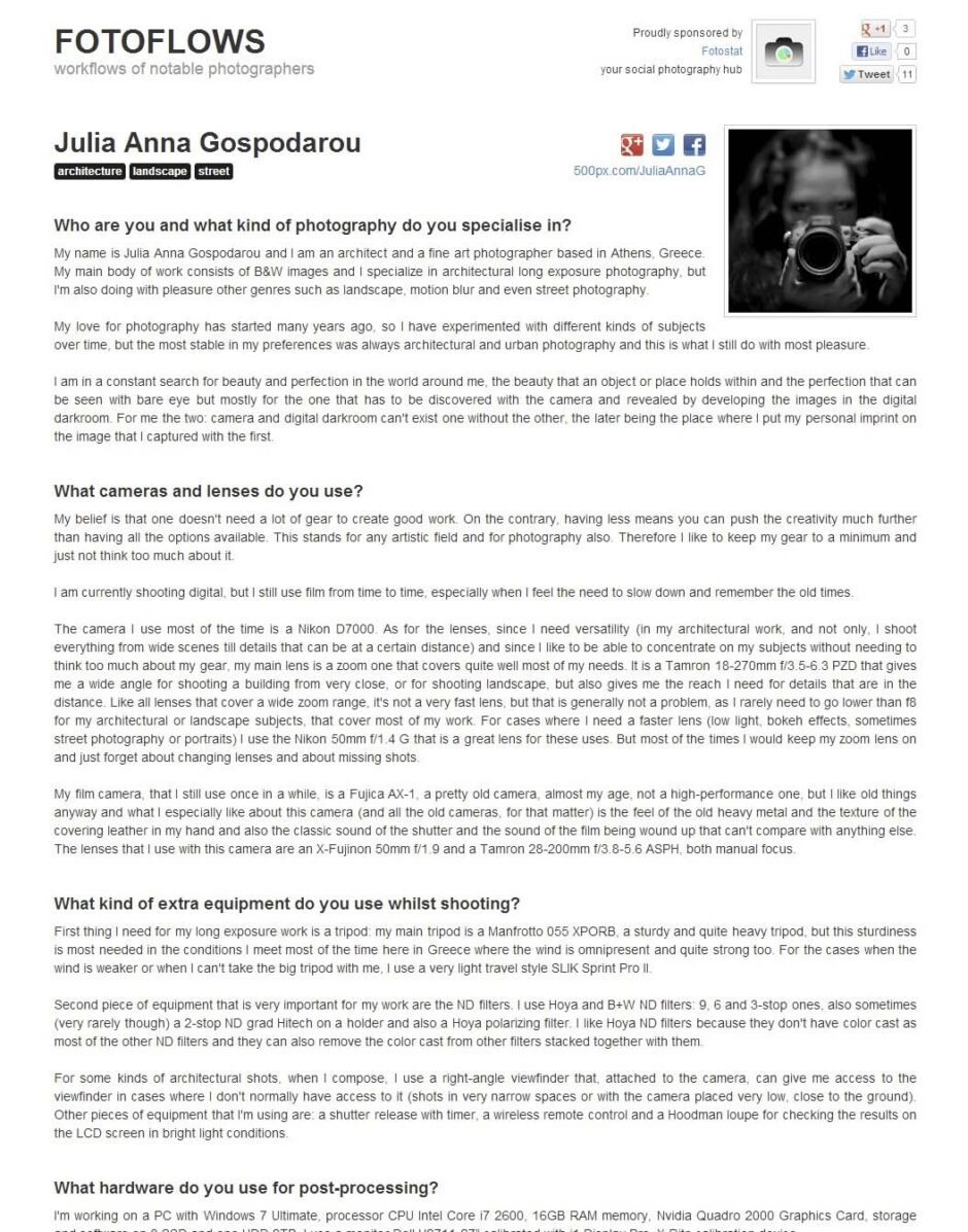 Interview on Fotoflows Photography Site, by Daniel Treadwell