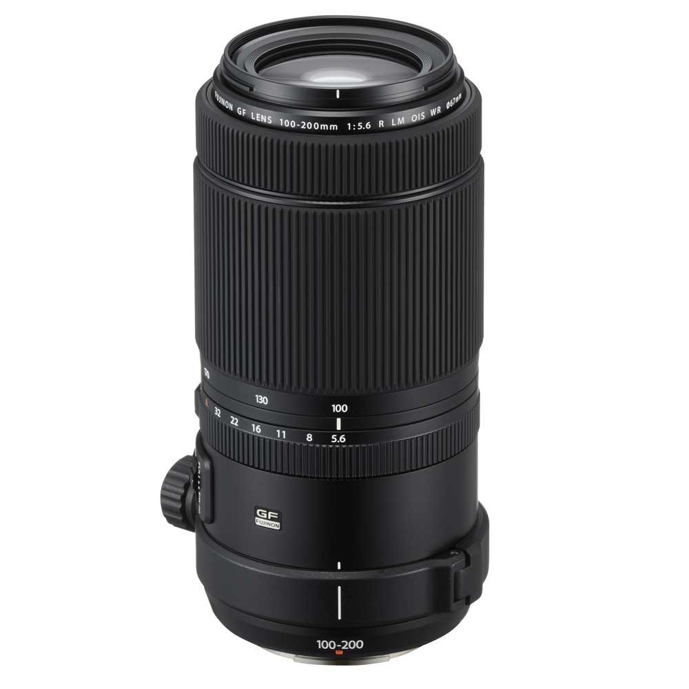 Fujifilm GF 100-200mm f5.6 R LM OIS WR Zoom Lens (79-158mm in 35mm equivalent) - Medium telephoto focal length. which offers narrow fields of view for wildlife and portrait photography. Its constant maximum aperture of f/5.6 helps maintain consistent exposures throughout the zoom range while its nine rounded aperture blades contribute to beautiful out-of-focus bokeh. It has a robust body that’s resistant to dust, freezing, and harsh climates, so you can use it anywhere.