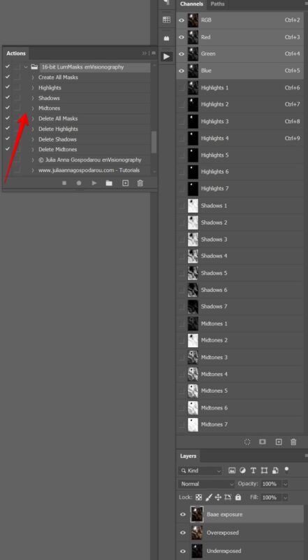 Luminosity masks - Select action - complete guide to luminosity masks