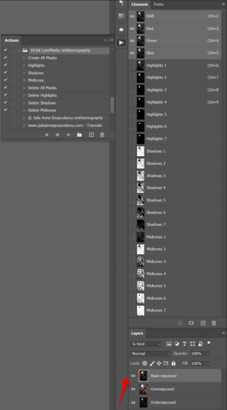 Luminosity masks - Open, align and sequence  the bracketed exposures in Photoshop - complete guide to luminosity masks