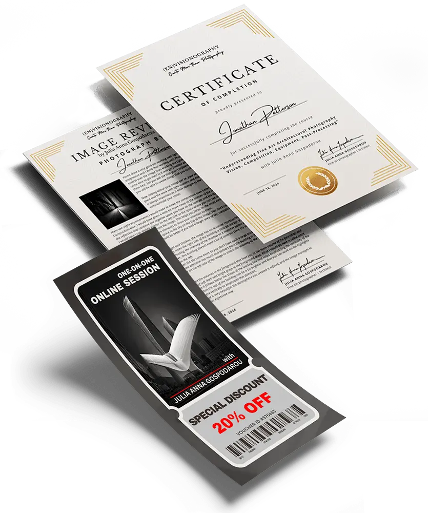 Understanding architectural photography complete course - extensive video course - vision, composition, equipment, post processing - certificate of completion, image review, online session discount